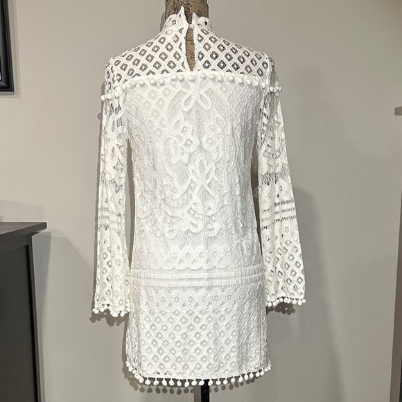 White Lace shift mini Dress with pompom ricrac details size small - Picture 6 of 13